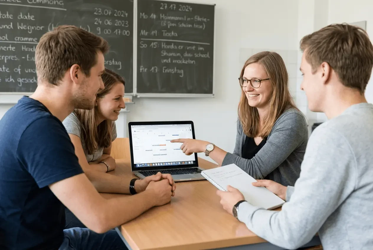 Abiball Komitee plant Abschlussball und verwaltet Finanzen am Laptop