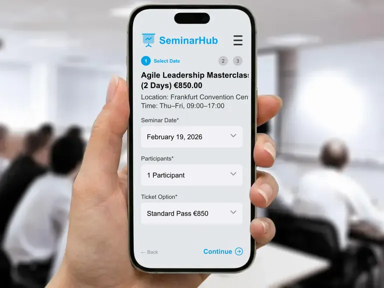 Digital seminar planning and automated participant management for workshops and training courses with online booking calendar