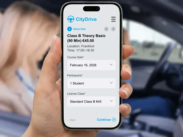 Online booking system for theory classes and driving lessons in a modern driving school