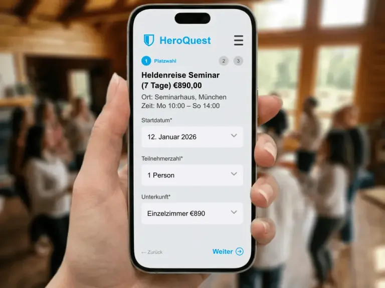 Heldenreise Seminar Online Buchung Ratenzahlung für Retreats und Workshops Anmeldeformular
