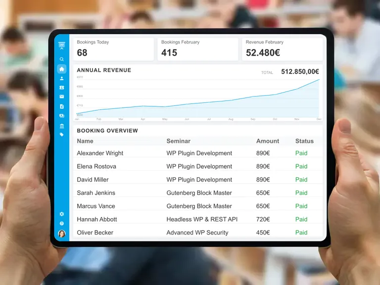 Automated e-invoice creation and secure financial management for online seminar bookings