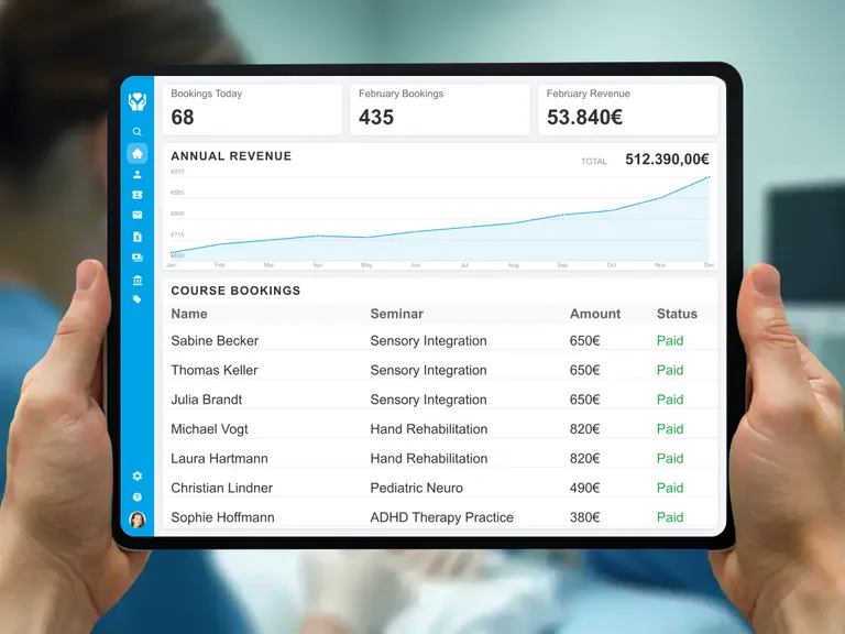 Course management system for physiotherapy and occupational therapy with digital waiting list and appointment scheduler