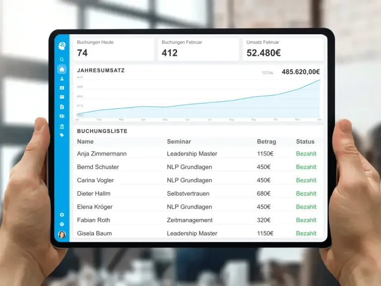 Teilnehmer-Dashboard für Trainer und Coaches zur Organisation von Gruppen-Seminaren und Firmen-Events