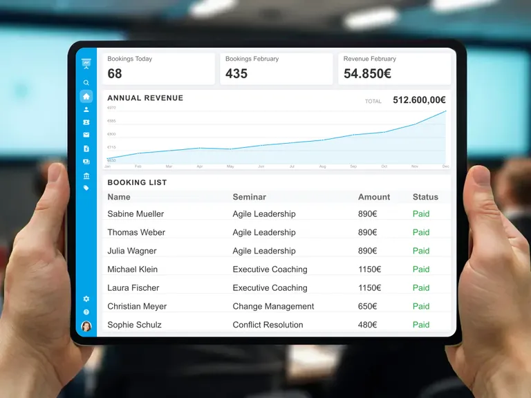 Digital management of participant lists and automated invoice delivery for seminars and training courses