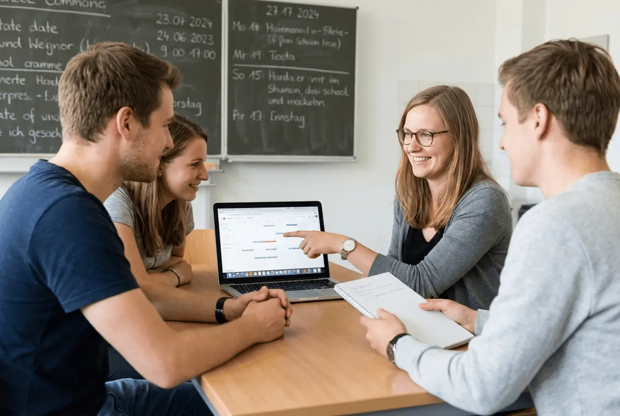 Abiball Komitee plant Abschlussball und verwaltet Finanzen am Laptop