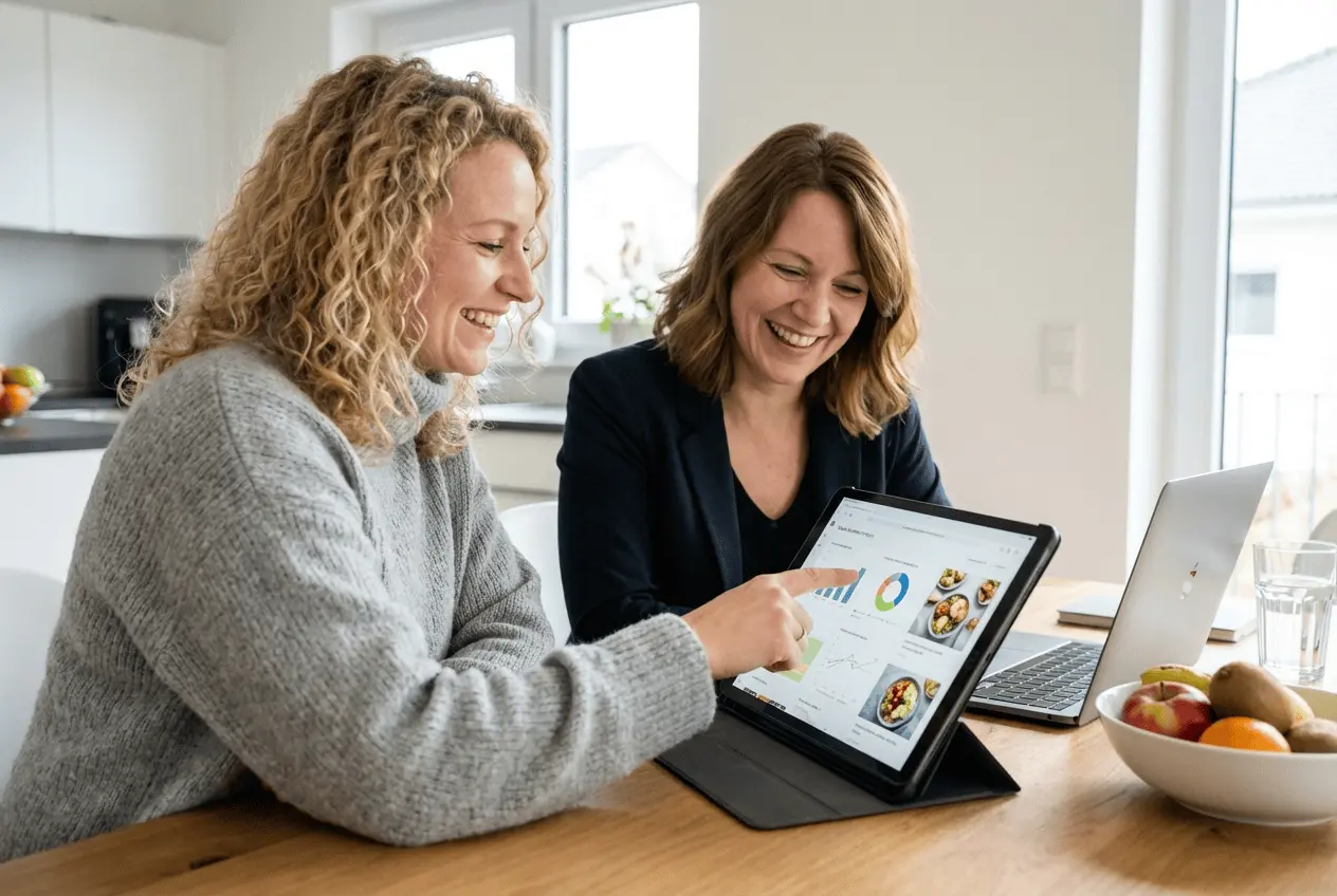 Ernährungsberater nutzt digitale Terminplanung für Coachings und Kochkurse am Tablet