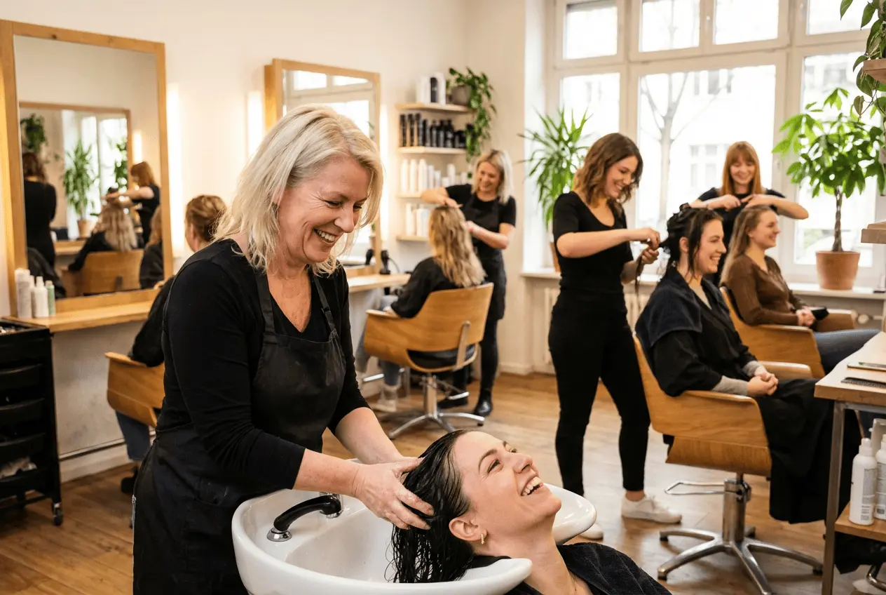 Friseursalon Online Terminbuchung auf Smartphone vor Styling Hintergrund