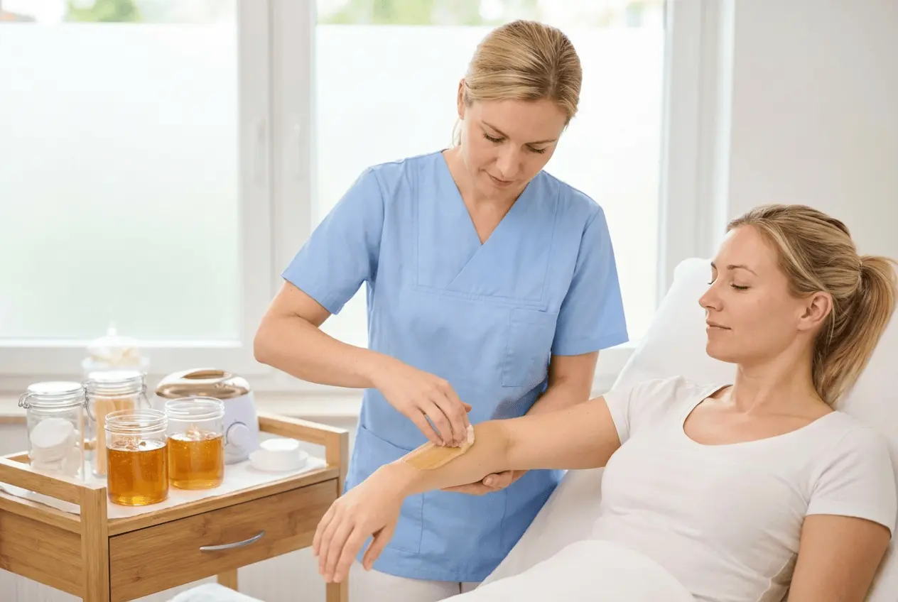 Moderne Ausstattung in einem Studio für dauerhafte Haarentfernung und Sugaring mit Terminplaner