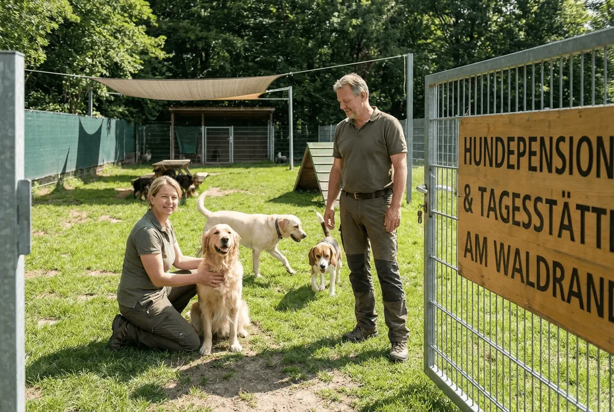 Professionelle Hundebetreuung in einer modernen Hundepension mit ausgelasteter Tagesstätte und zufriedenen Tieren