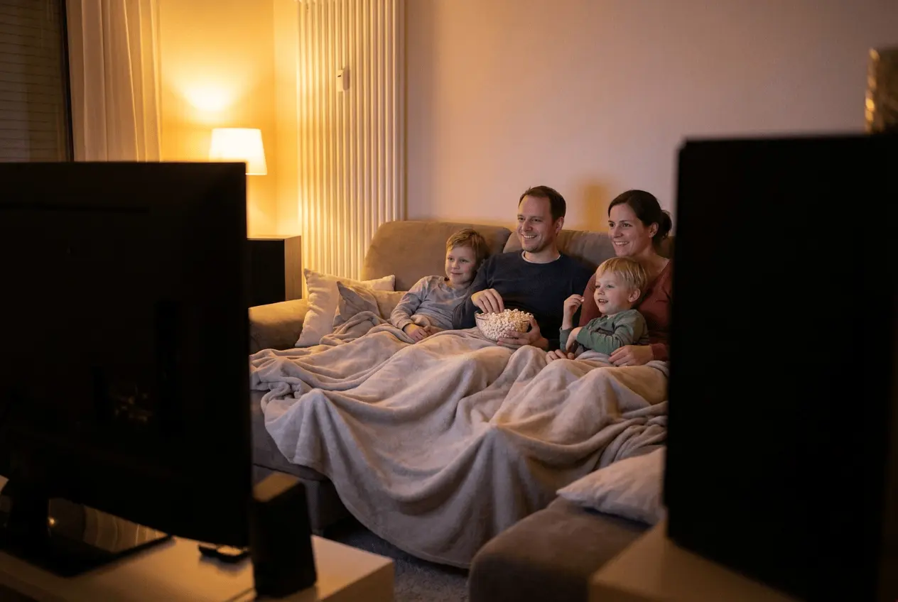 Kino-Besucher mit Online-Tickets und Popcorn vor Filmbeginn