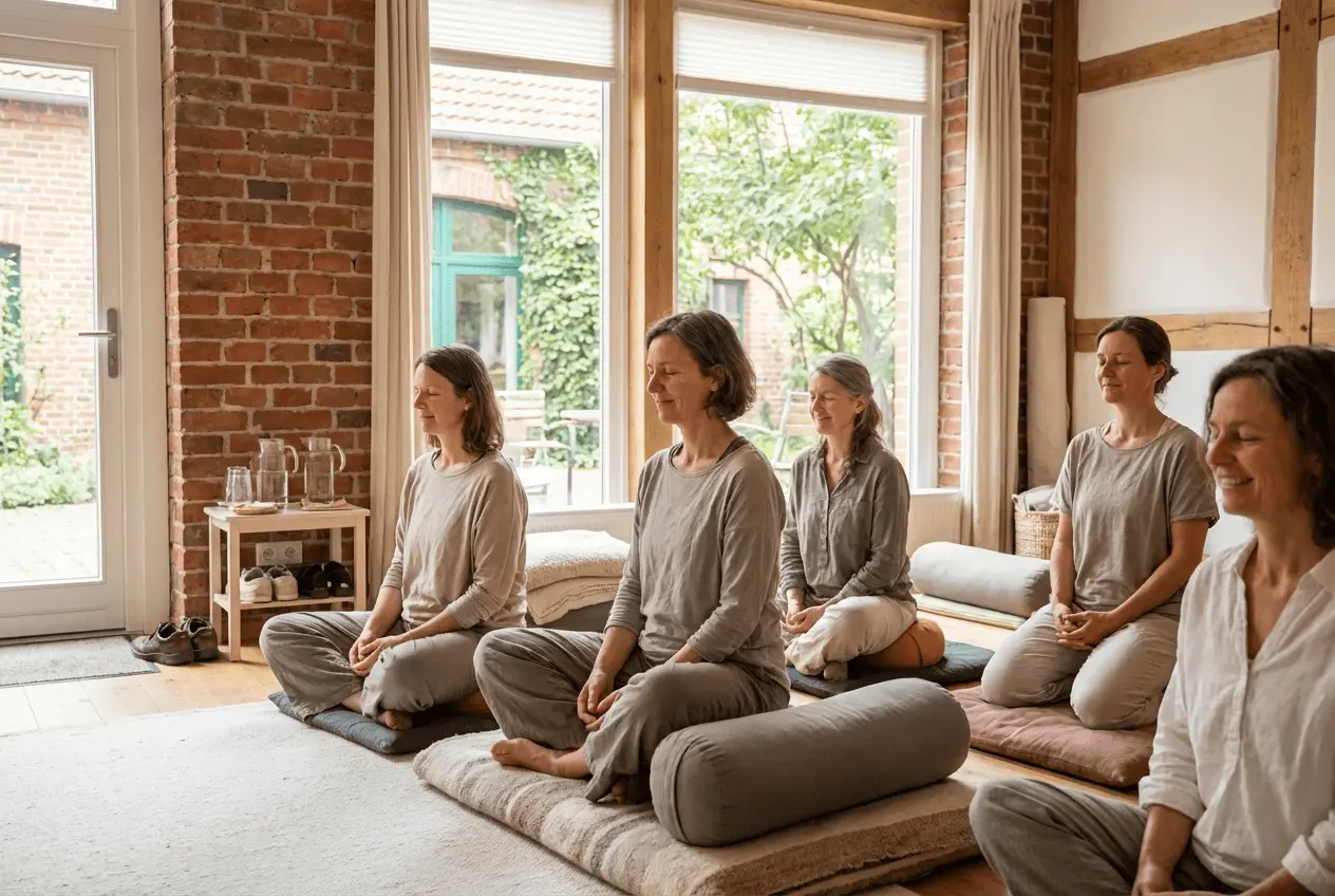 Meditationslehrer organinisiert MBSR Kurse und Retreats am Laptop