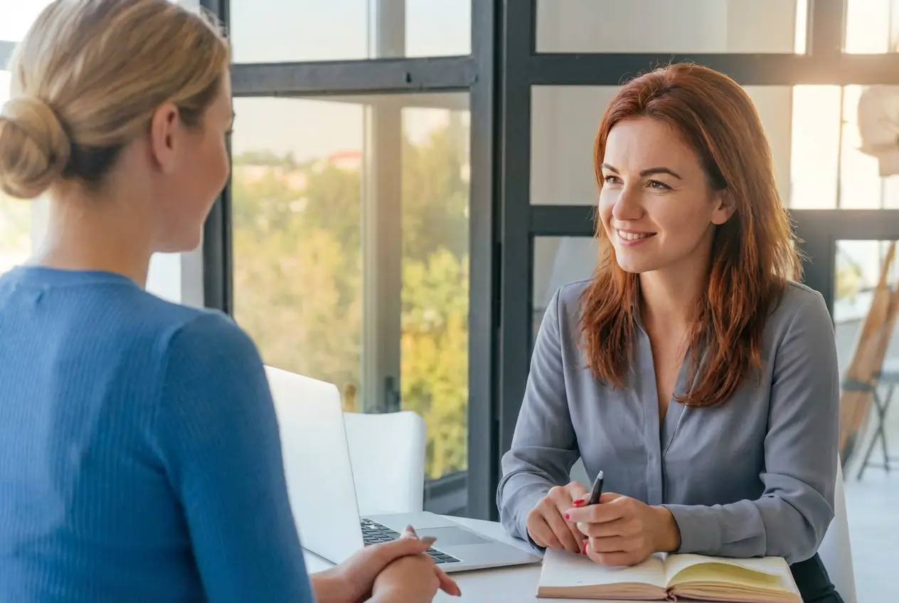Verwaltungsteam einer Pflegeakademie organisiert Palliative Care Weiterbildungen und Teilnehmerlisten digital am Computer