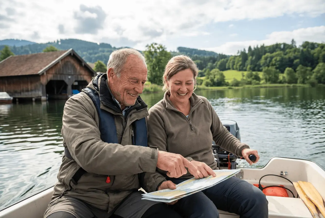 Praktische Sportbootführerschein Ausbildung auf dem Motorboot für SBF Binnen und See Manöver
