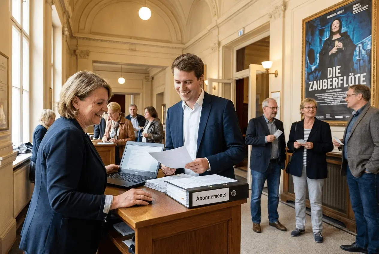 Digitale Spielplanübersicht und Reservierungssystem für Theatergäste am Laptop