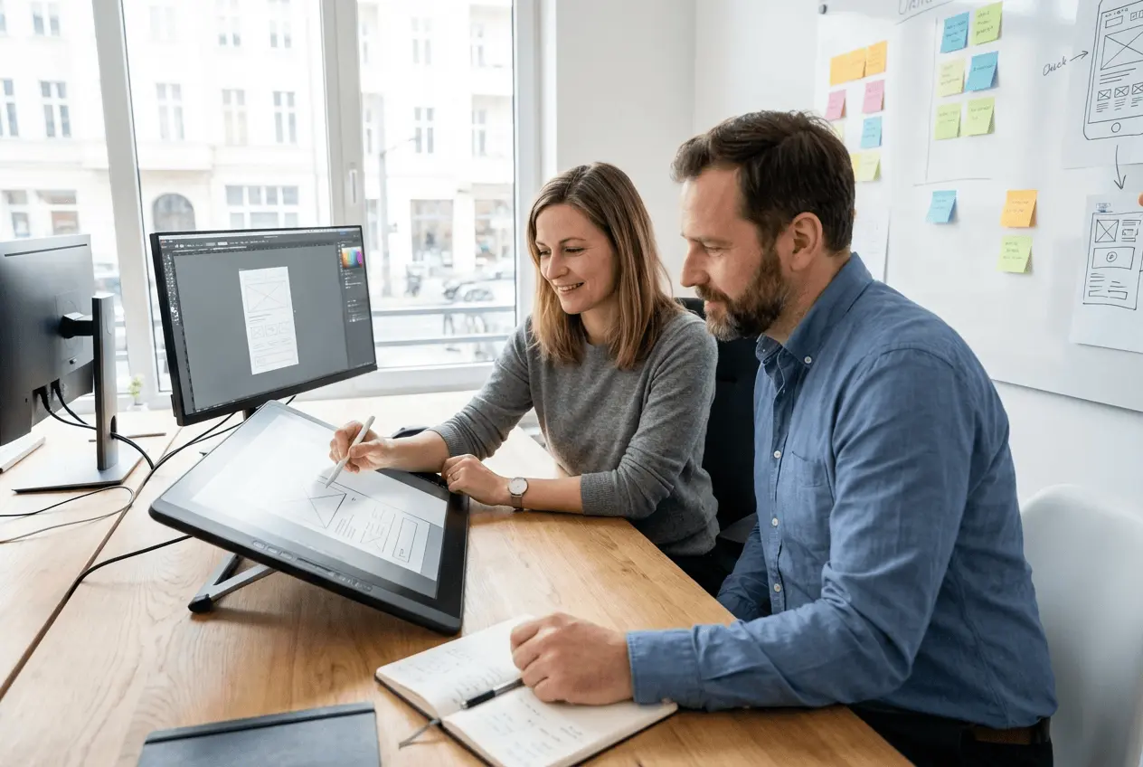 Modernes Dashboard zur Verwaltung von Design Workshops und Buchungen auf Laptop und Smartphone