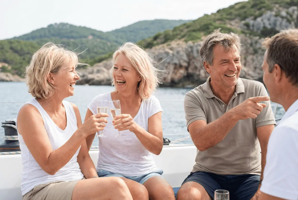 Luxuriöse Yacht auf dem Meer bei Sonnenuntergang für Charter Ausflug