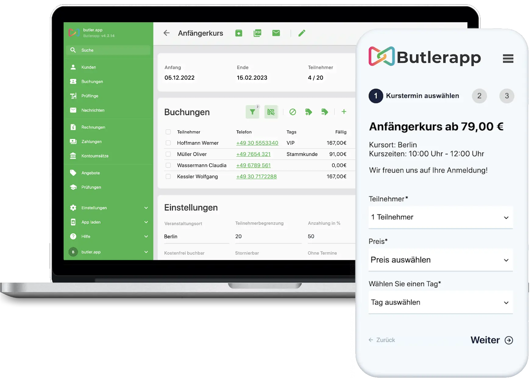 Moderne Kursverwaltung auf Laptop und Tablet für Seminarleiter und Bildungseinrichtungen